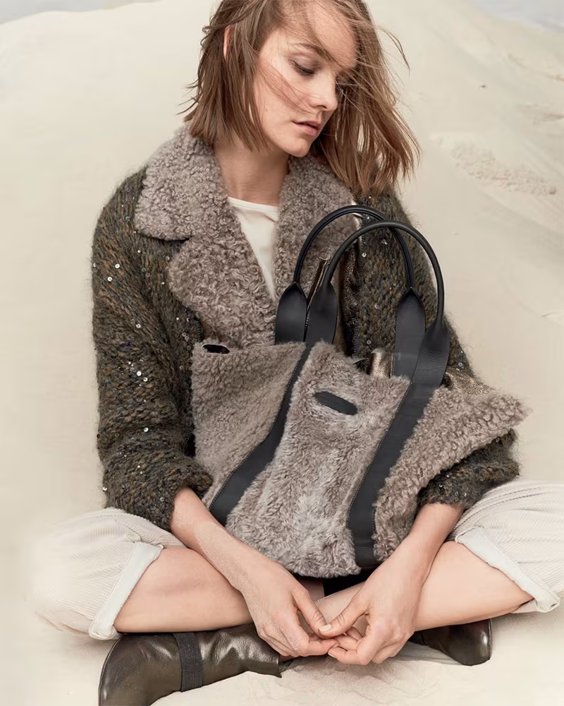 Brunello Cucinelli Macro-Paillette Mohair-Blend Zip Cardigan
