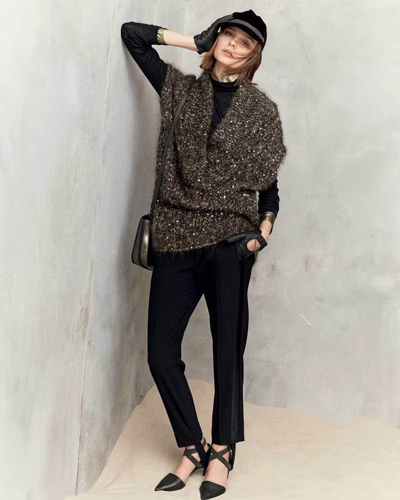 Brunello Cucinelli Paillette-Embellished Cap-Sleeve Tunic Sweater