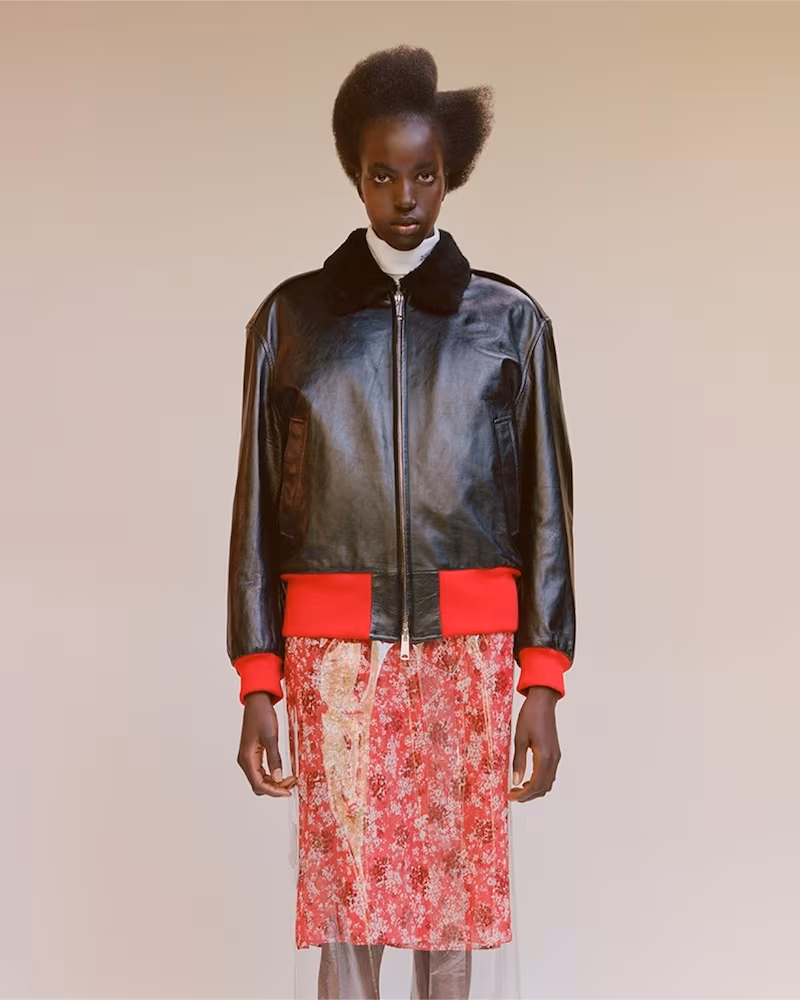 CALVIN KLEIN 205W39NYC Shearling-Collar Leather Jacket