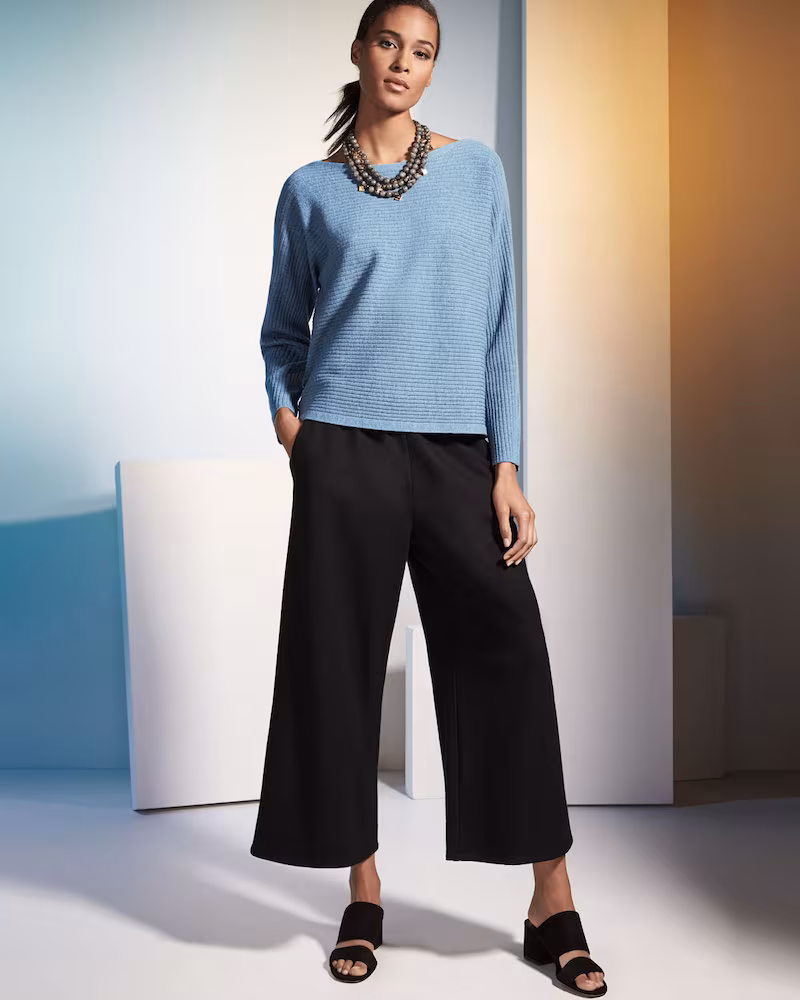 Eileen Fisher Boiled Wool Jersey Wide-Leg Cropped Pants
