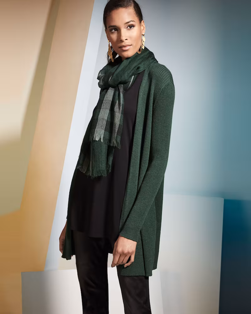 Eileen Fisher Long Straight Wool Crepe Cardigan