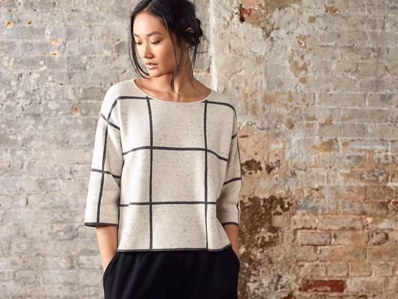 Eileen Fisher Windowpane Check Boxy Sweater