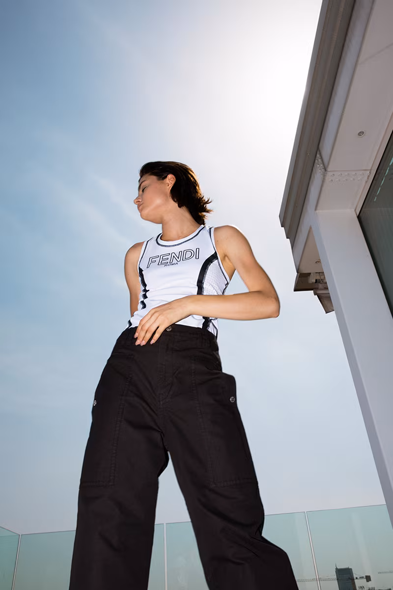 Fendi Embossed Logo Stretch Jersey Tank Top