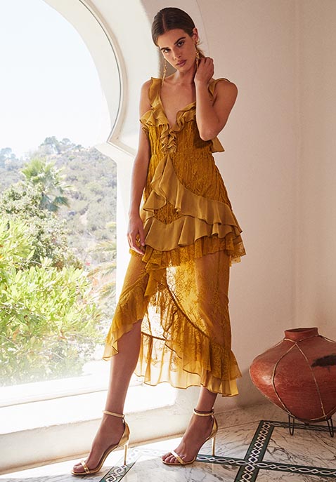 For Love & Lemons Daphne Lace Midi Dress
