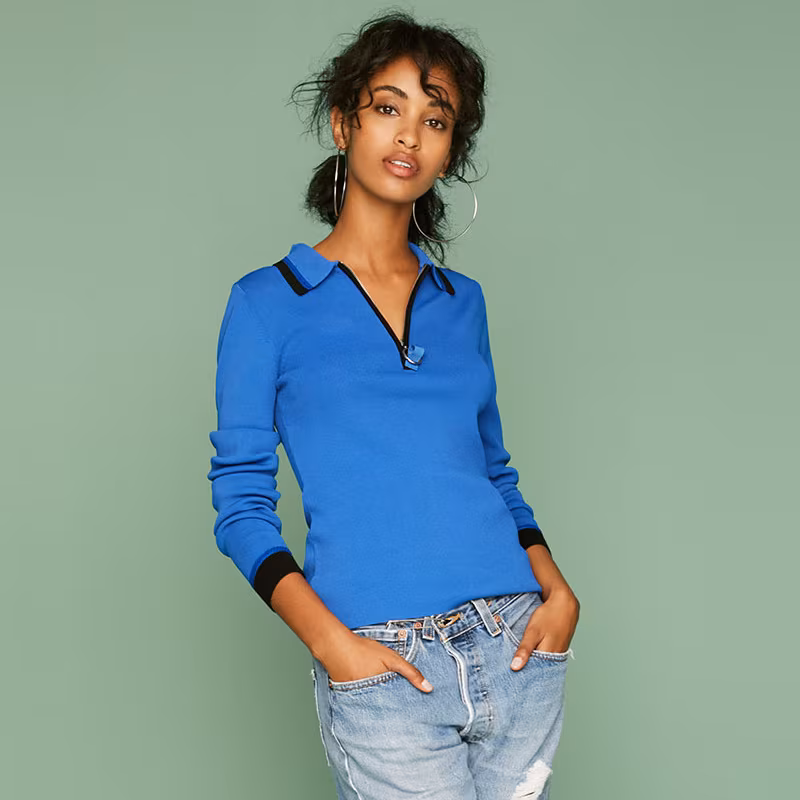 Grey Jason Wu Knit Long Sleeve Polo Shirt