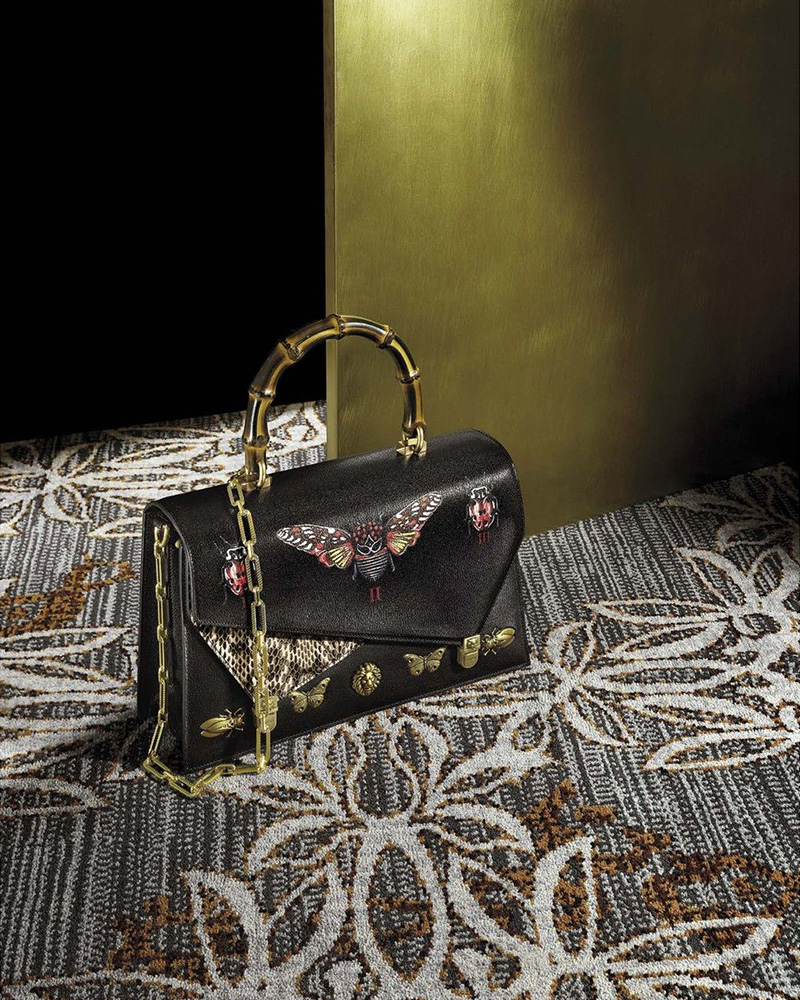 Gucci Ottilia Bamboo Handle Leather & Snakeskin Handbag