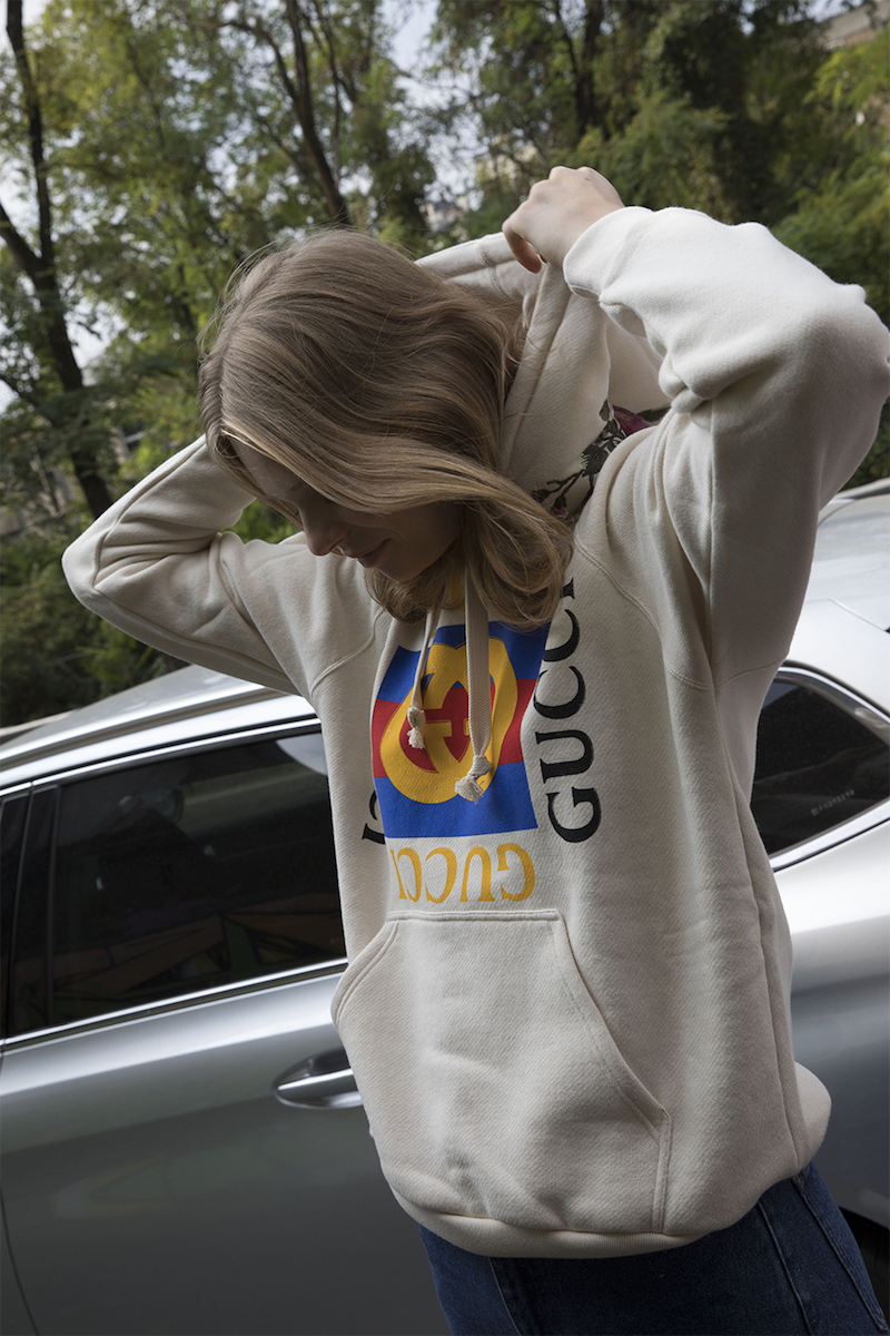 Gucci Oversized Logo Print Hooded Sweatshirt