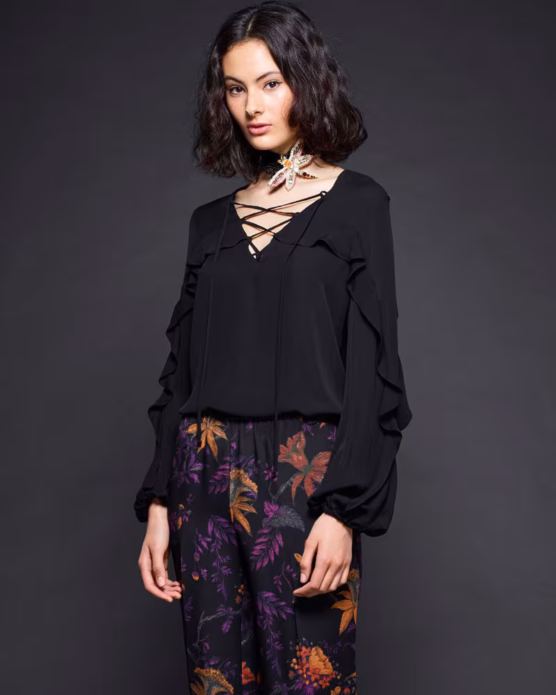 Kobi Halperin Corrie Long-Sleeve Lace-Up Silk Blouse