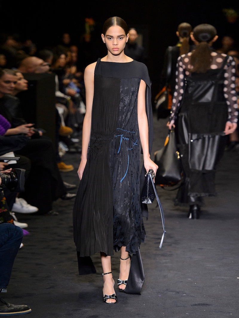 Loewe Contrast-Stitch Asymmetric Pleated Dress