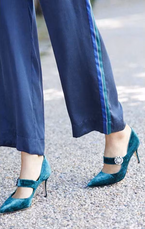 Manolo Blahnik Verna Velvet Crystal-Buckle Mary Jane Pump