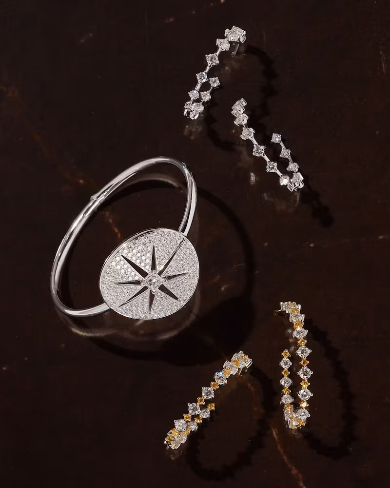 Maria Canale Yellow & White Diamond Hoop Earrings in 18K Gold