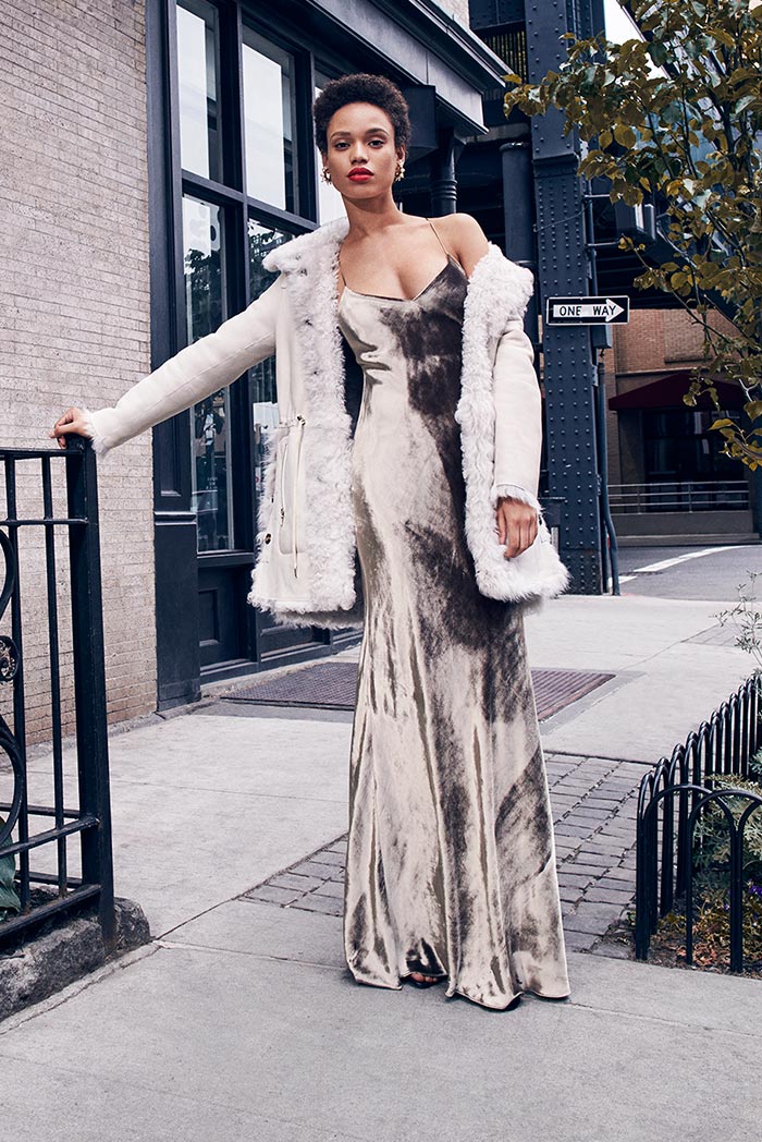 Michelle Mason Gold Velvet Bias Gown