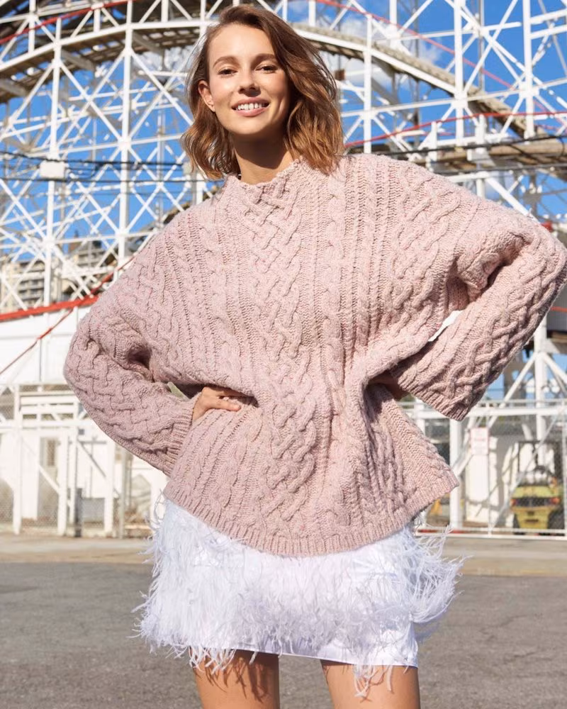Milly Oversized Fisherman Cable-Knit Sweater