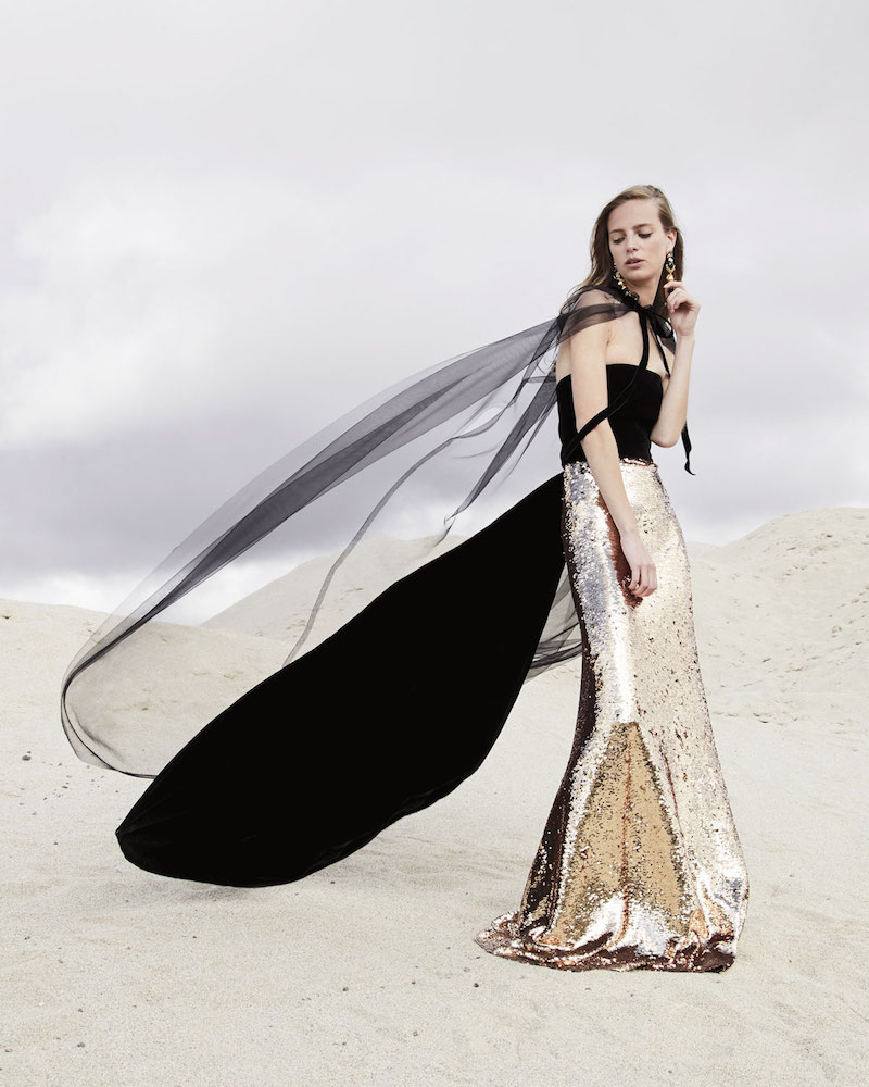 Monique Lhuillier Strapless Velvet Sequined Column Gown
