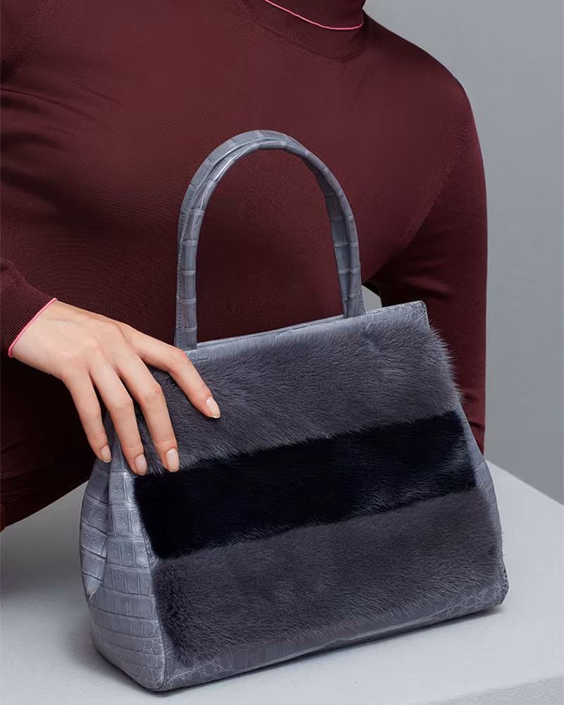 Nancy Gonzalez Daisy Striped Mink Fur & Crocodile Tote Bag