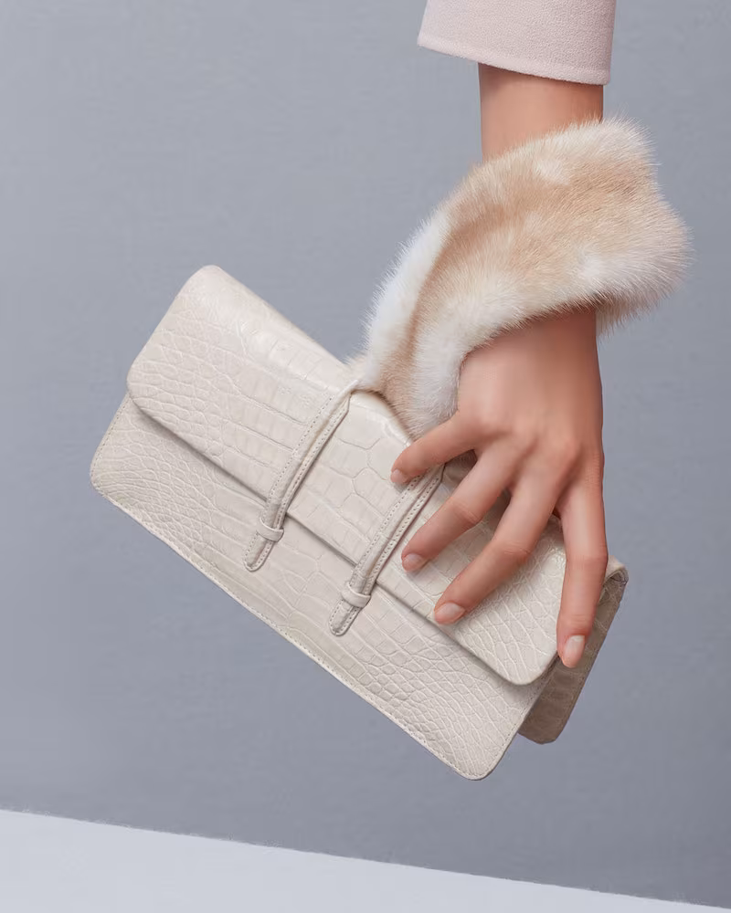 Nancy Gonzalez Mink-Trim Crocodile Clutch Bag