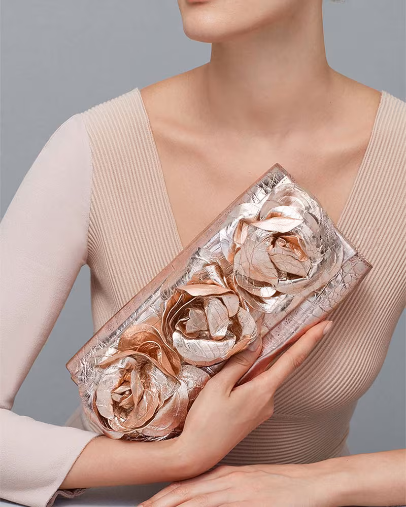 Nancy Gonzalez Rose Crocodile Flap Clutch Bag