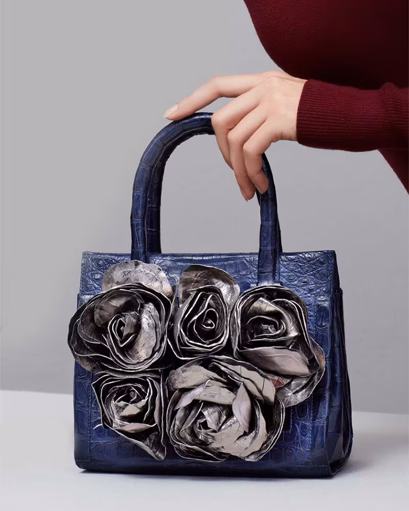 Nancy Gonzalez Rosebud Frame Crocodile Tote Bag