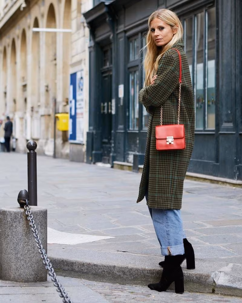 & Other Stories Wool & Mohair Blend Long Coat in Green Tweed
