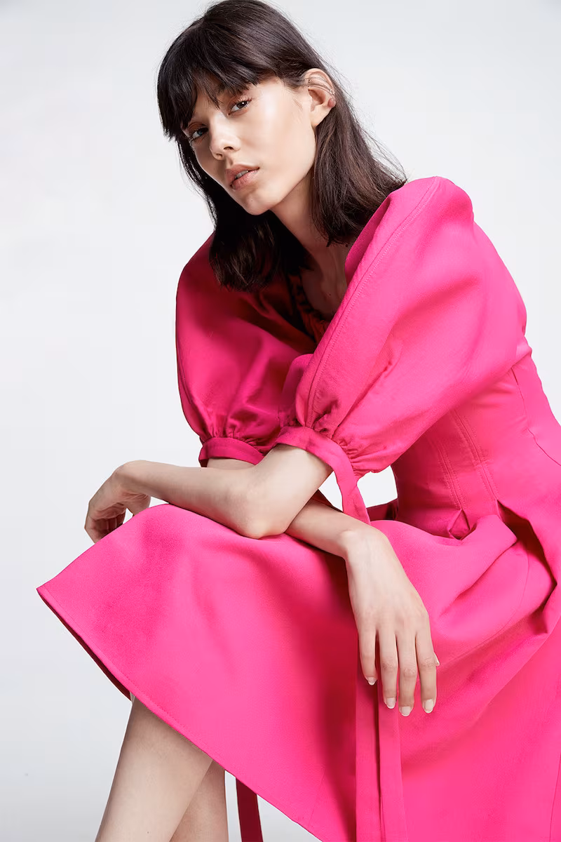 Rejina Pyo Greta Puff Sleeve Crepe Fit & Flare Dress