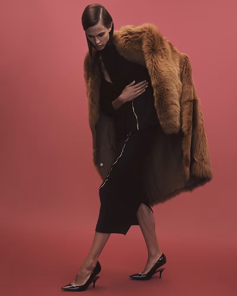 Rochas Belted Collarless Shearling Coat
