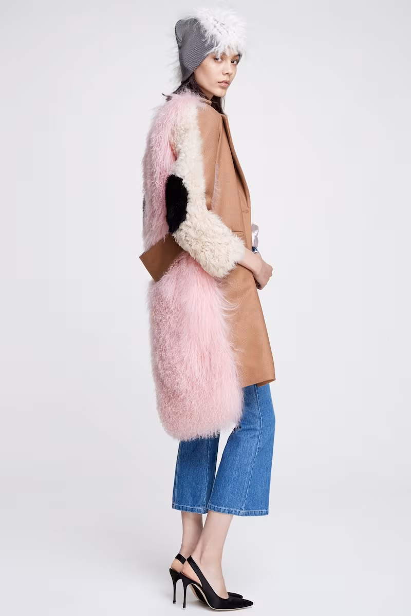 Sandy Liang Mingo Wool Blend & Genuine Shearling Coat