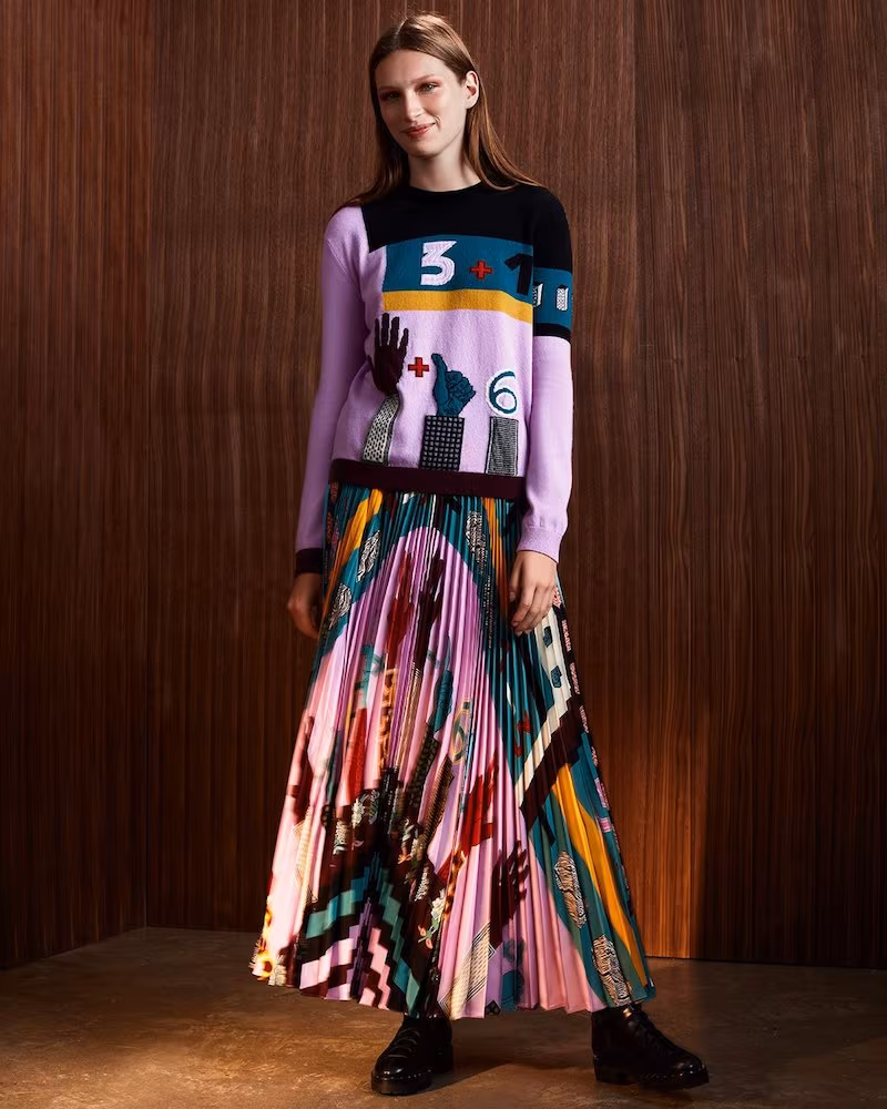 Valentino Counting Print Plisse Maxi Skirt