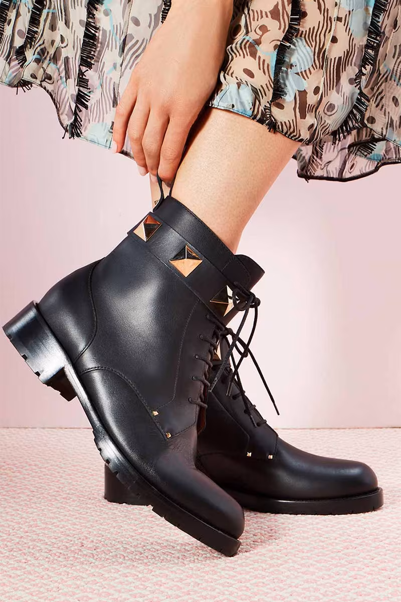Valentino Garavani Rockstud Leather Combat Boot