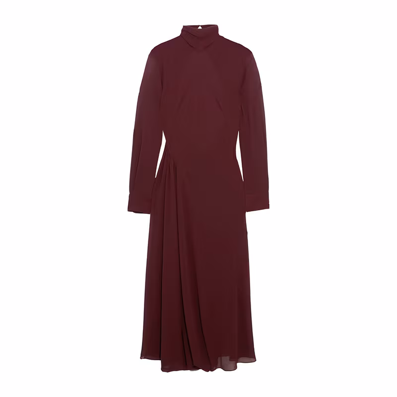 Victoria Beckham Gathered Georgette Turtleneck Midi Dress