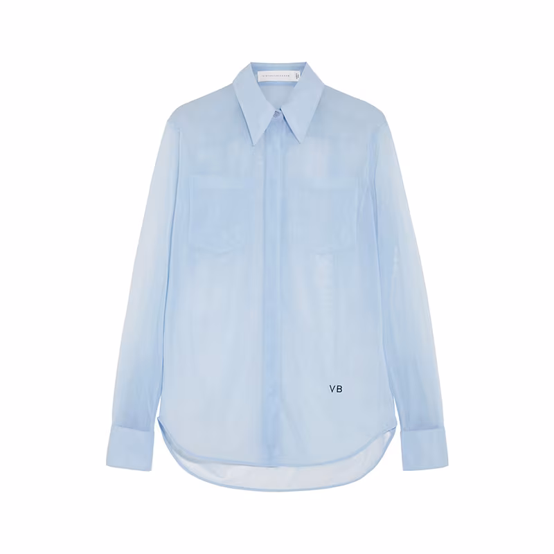 Victoria Beckham Poplin-Trimmed Mesh Shirt
