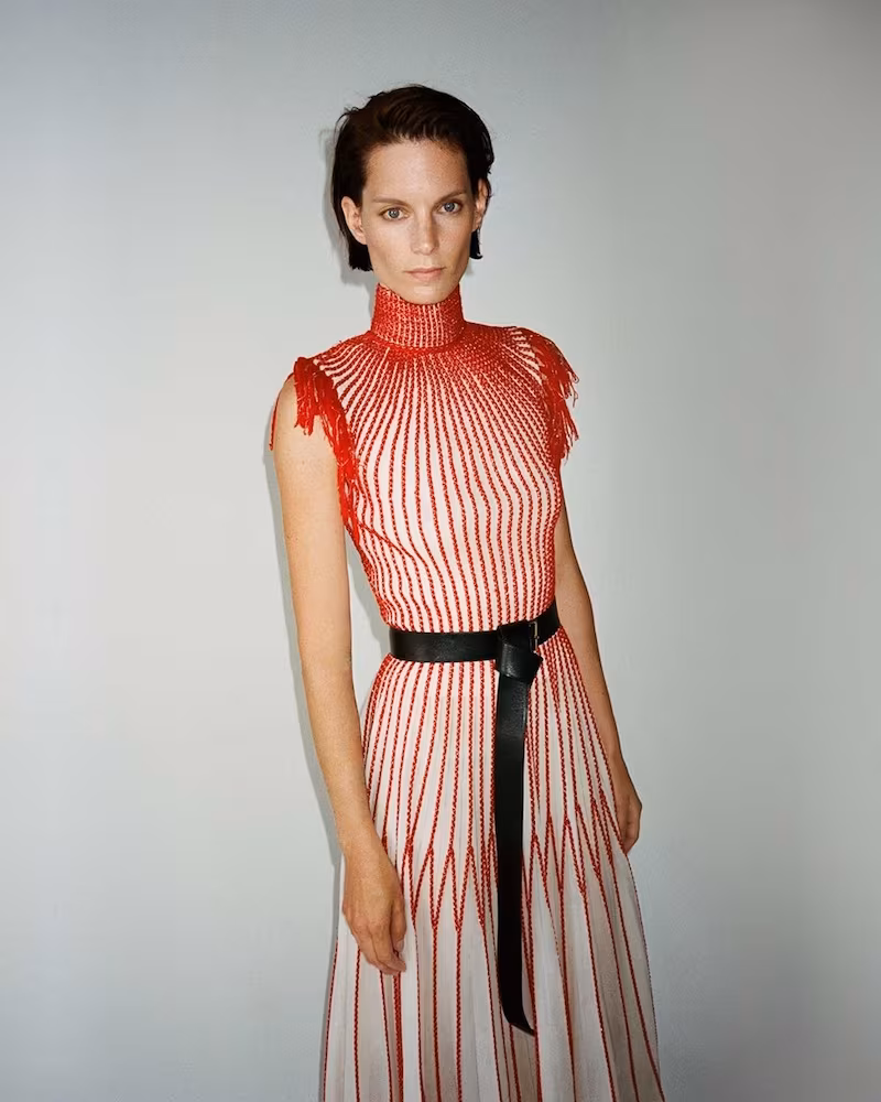 Alexander McQueen Contrast-Stitching Fringed-Edge Dress