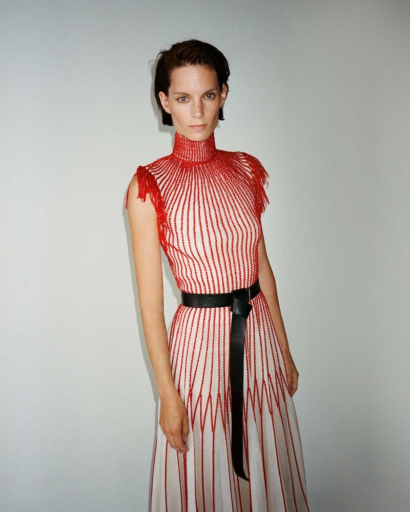 Alexander McQueen Contrast-Stitching Fringed-Edge Dress