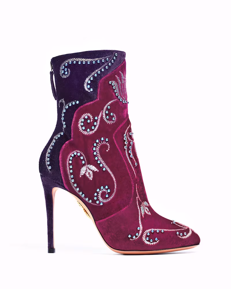 Aquazzura Embroidered Velvet Studded Bootie