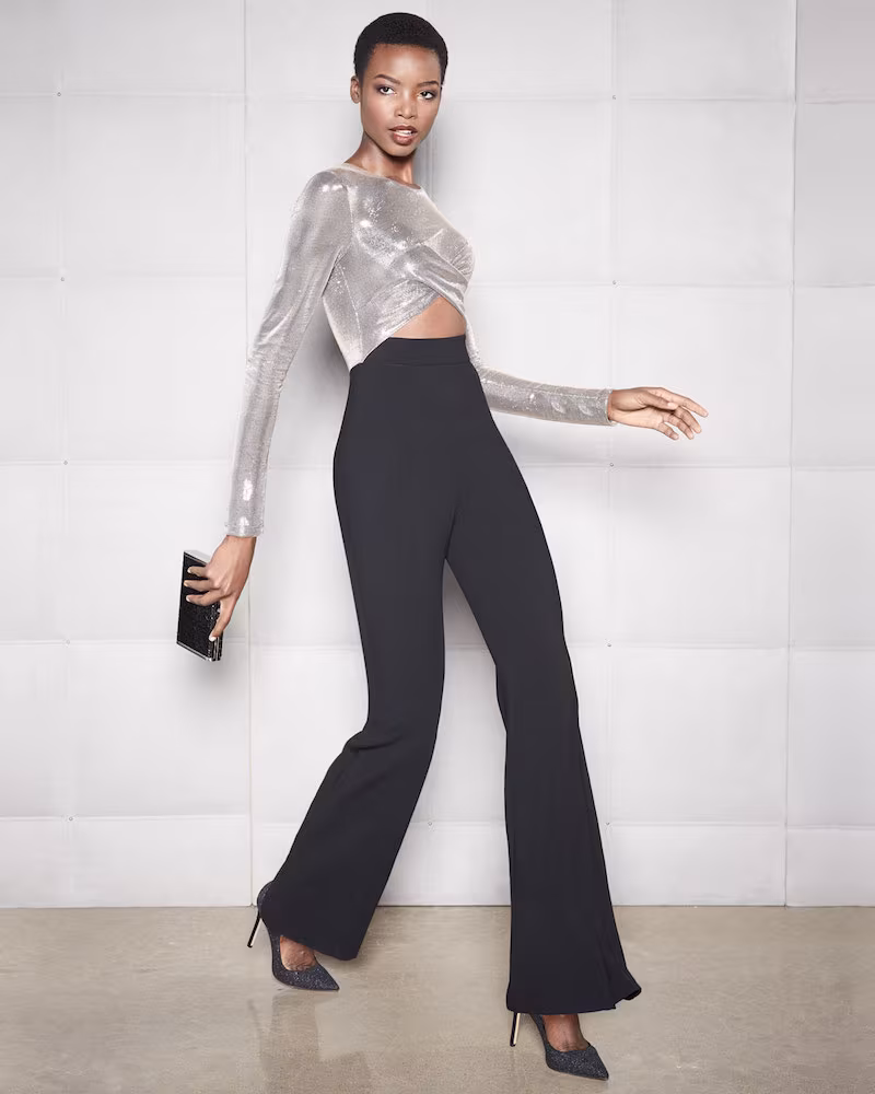 Black Halo Angie Flared-Leg Jumpsuit with Cutout