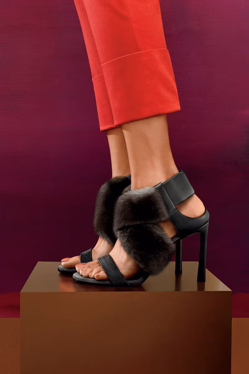 Brunello Cucinelli Mink Fur & Monili 100mm Sandal