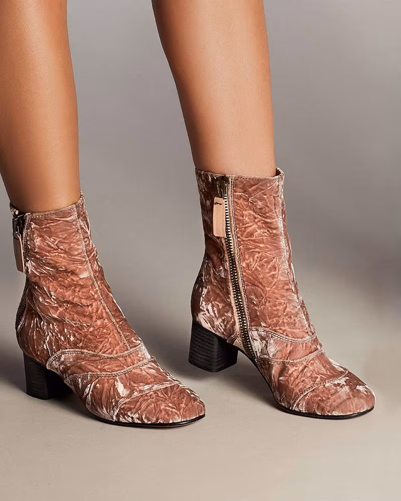 Chloé Crushed Velvet Block-Heel Bootie