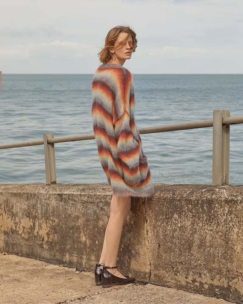 Chloé Oversized Striped Mohair-Blend Knit Cardigan