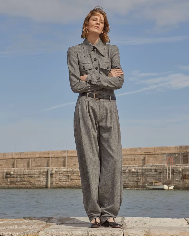 Chloé Padded-Shoulder Herringbone Shirt