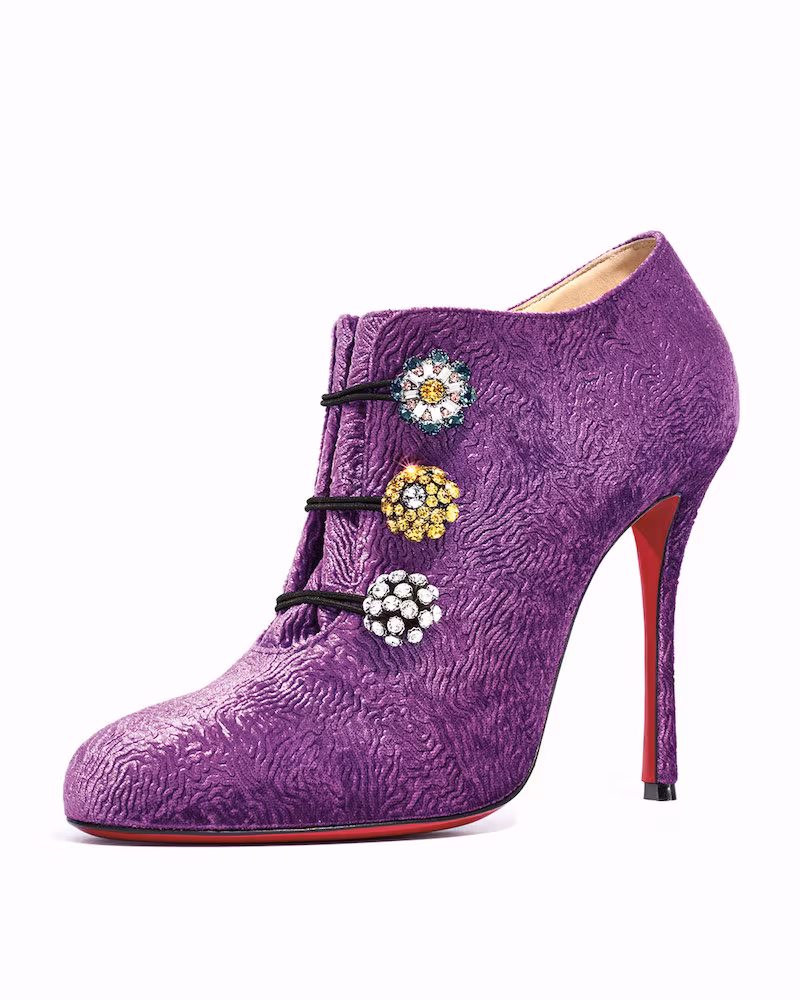 Christian Louboutin Embossed-Velvet Red Sole Bootie