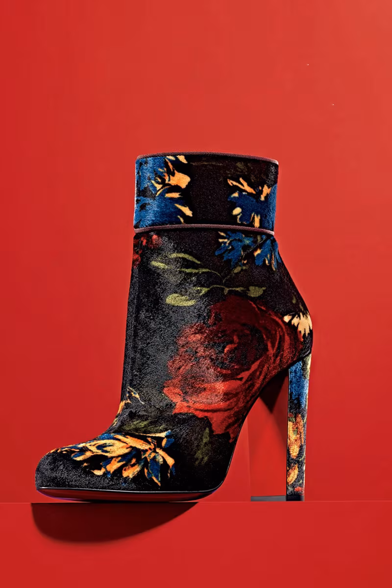 Christian Louboutin Moulamax Bouquet-Print Velvet 85mm Red Sole Bootie