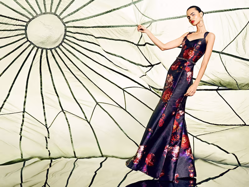 David Meister Sleeveless Beaded Belt Gown