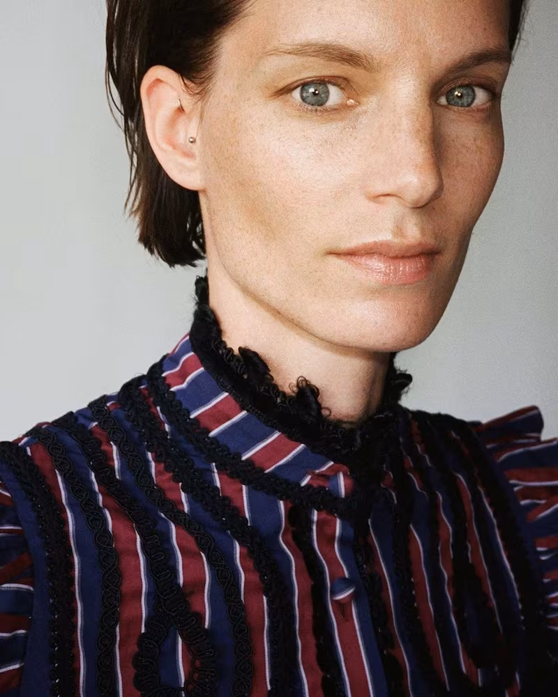 Erdem Embellished High-Neck Striped Dress