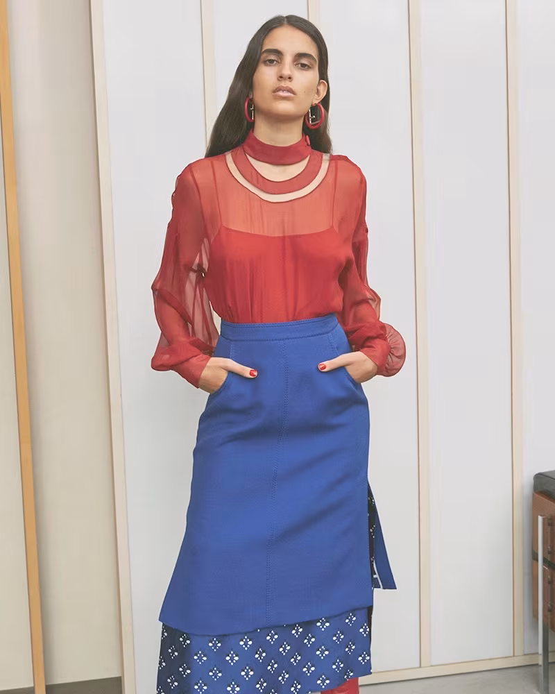 Fendi Cut-Out Neck Silk-Chiffon Blouse