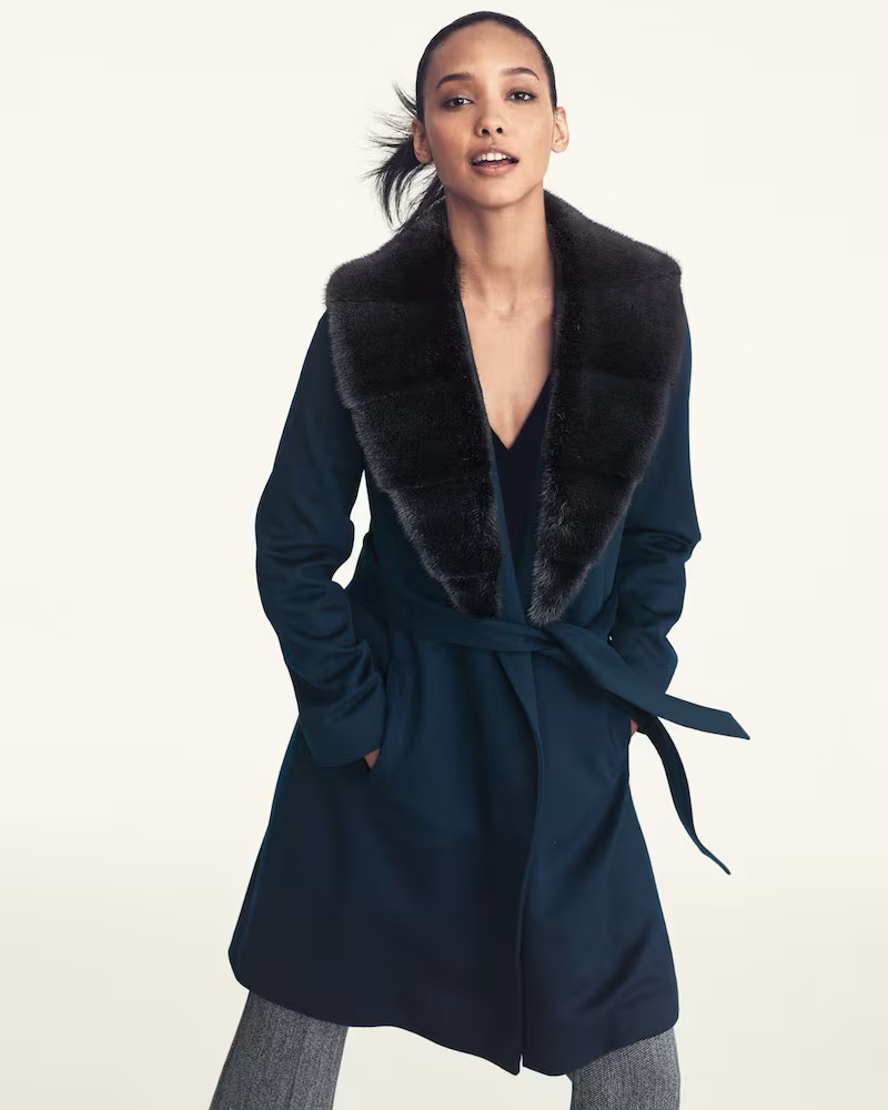 Fleurette Wrap Coat with Mink Fur Collar