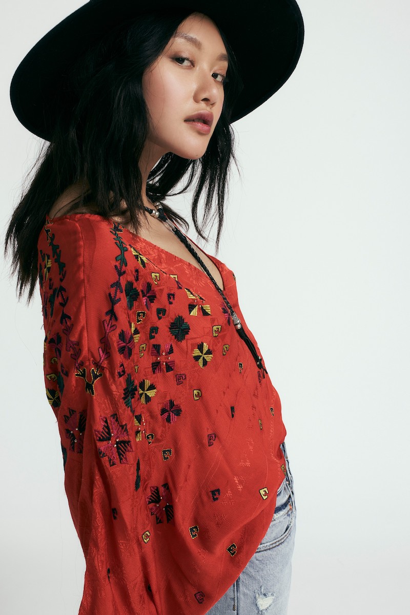 Free People Music in Time Embroidered Top