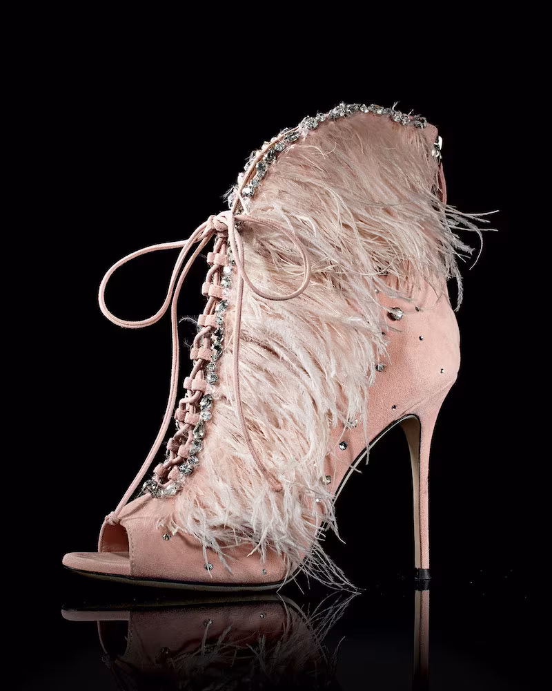 Giuseppe Zanotti Jeweled Feather Suede Lace-Up Bootie