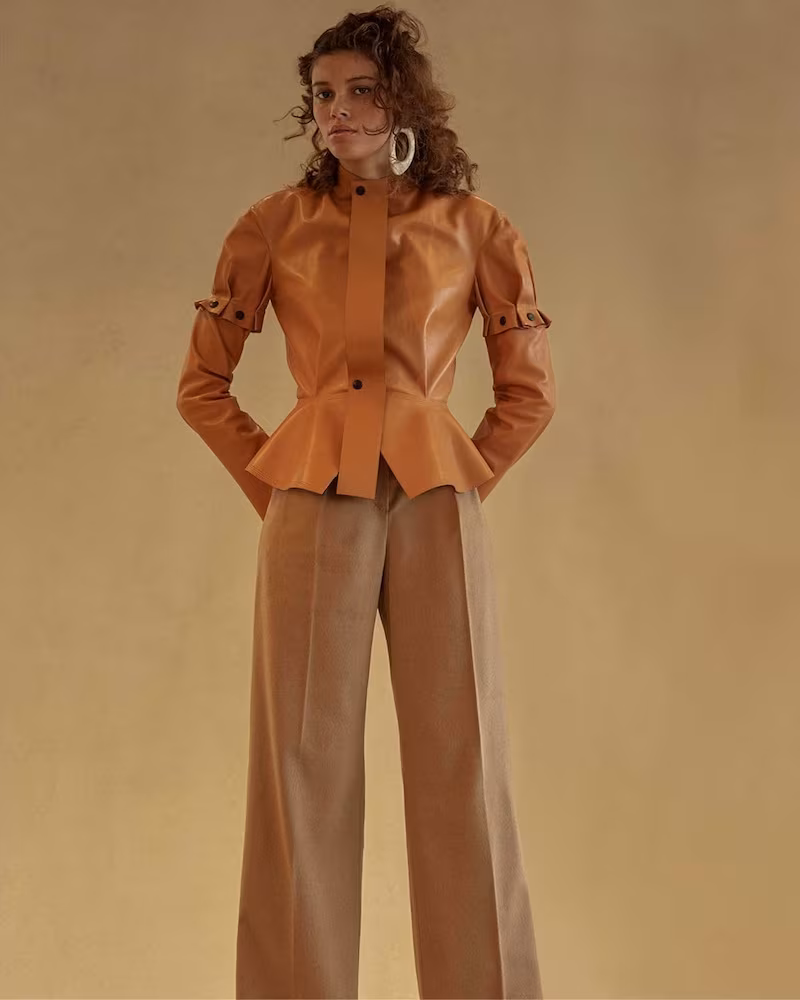 Loewe Engineered-Leather Peplum Jacket