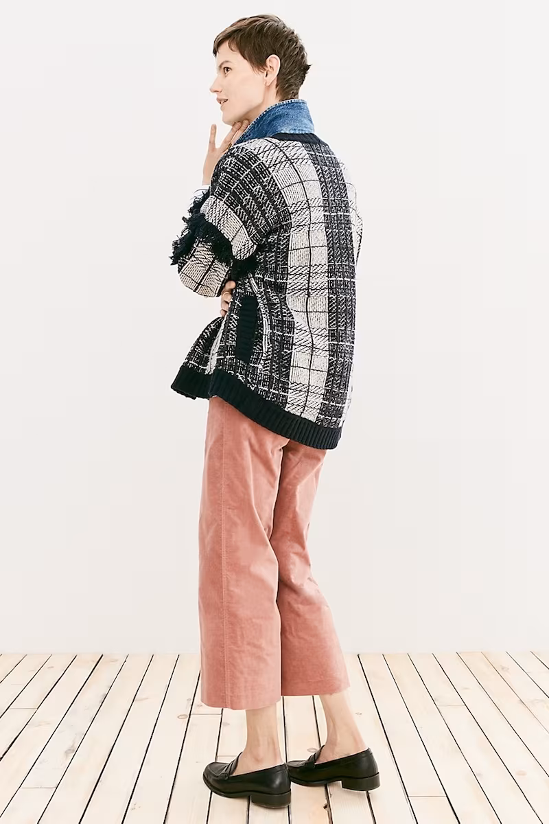 Madewell Plaid Fringe Cardigan Sweater