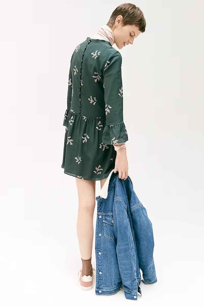 Madewell Silk Tie-Neck Dress In Wild Botanic