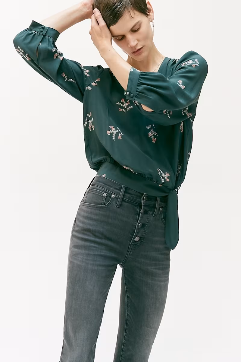 Madewell Silk Wrap Top In Wild Botanic